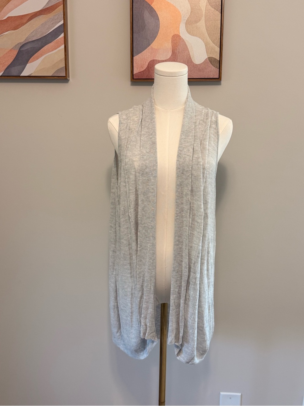 Light Gray Sleeveless Open Front Draped Vest NWOT